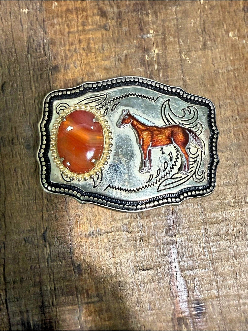 Western Horse Stone Belt Buckle